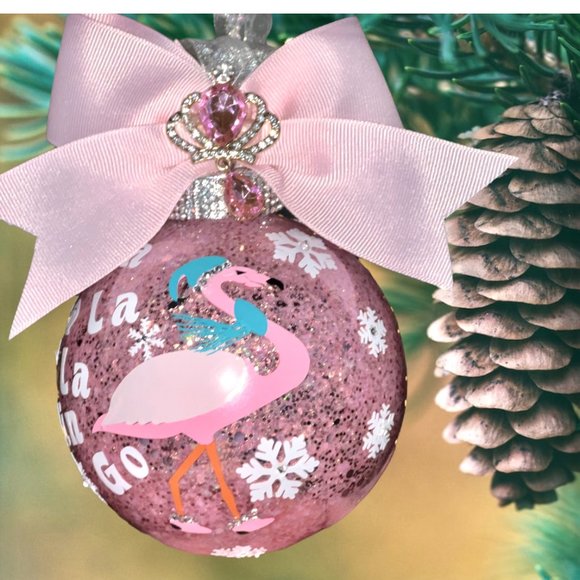 Pink Flamingo Glitter Christmas Tree Ornament, Customized Personalized, Holiday - Picture 14 of 16